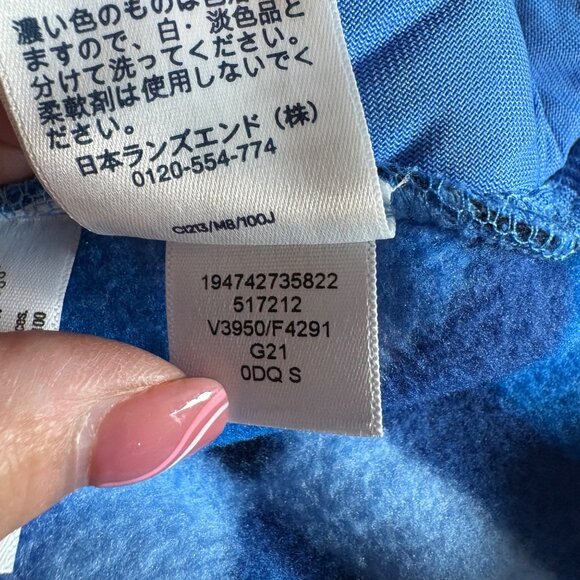 Lands End Womens Fleece Pullover Size Blue Patchwork Pattern Sweatshirt Comfy - Picture 7 of 9